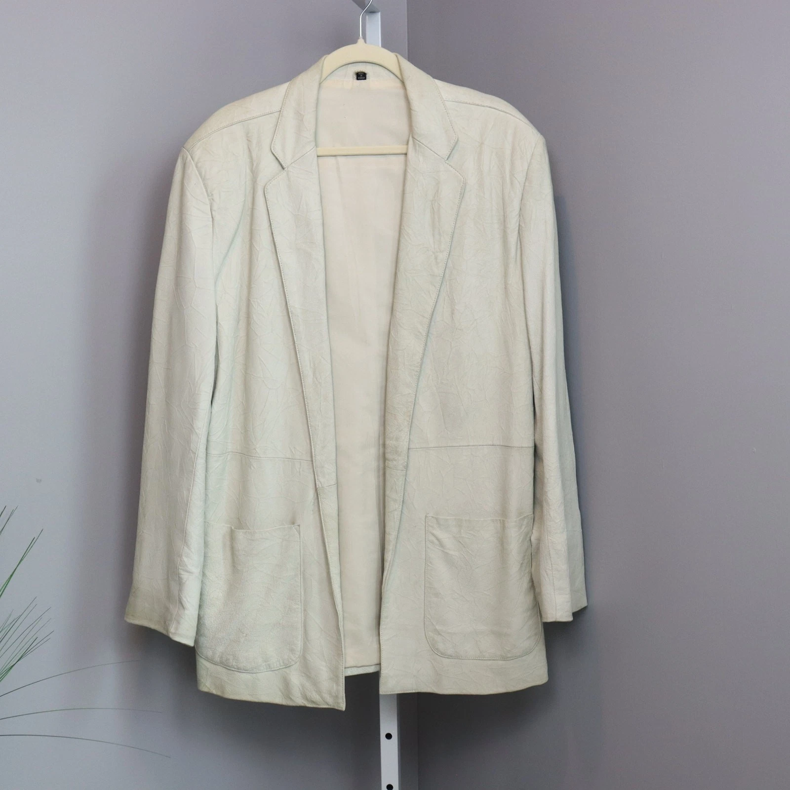 OFF WHITE Blazer donna vintage V.S.O.P Cognac pelle bianco panna giacca M patina