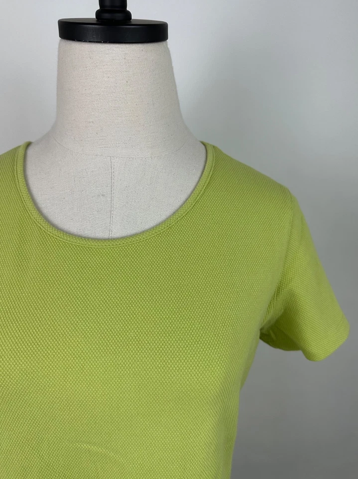 Camiseta Babydoll Vintage Años 90 Para Mujer Mediana Verde Lima Tejida Piqué Cuello Redondo Camiseta Foto 2 de 4