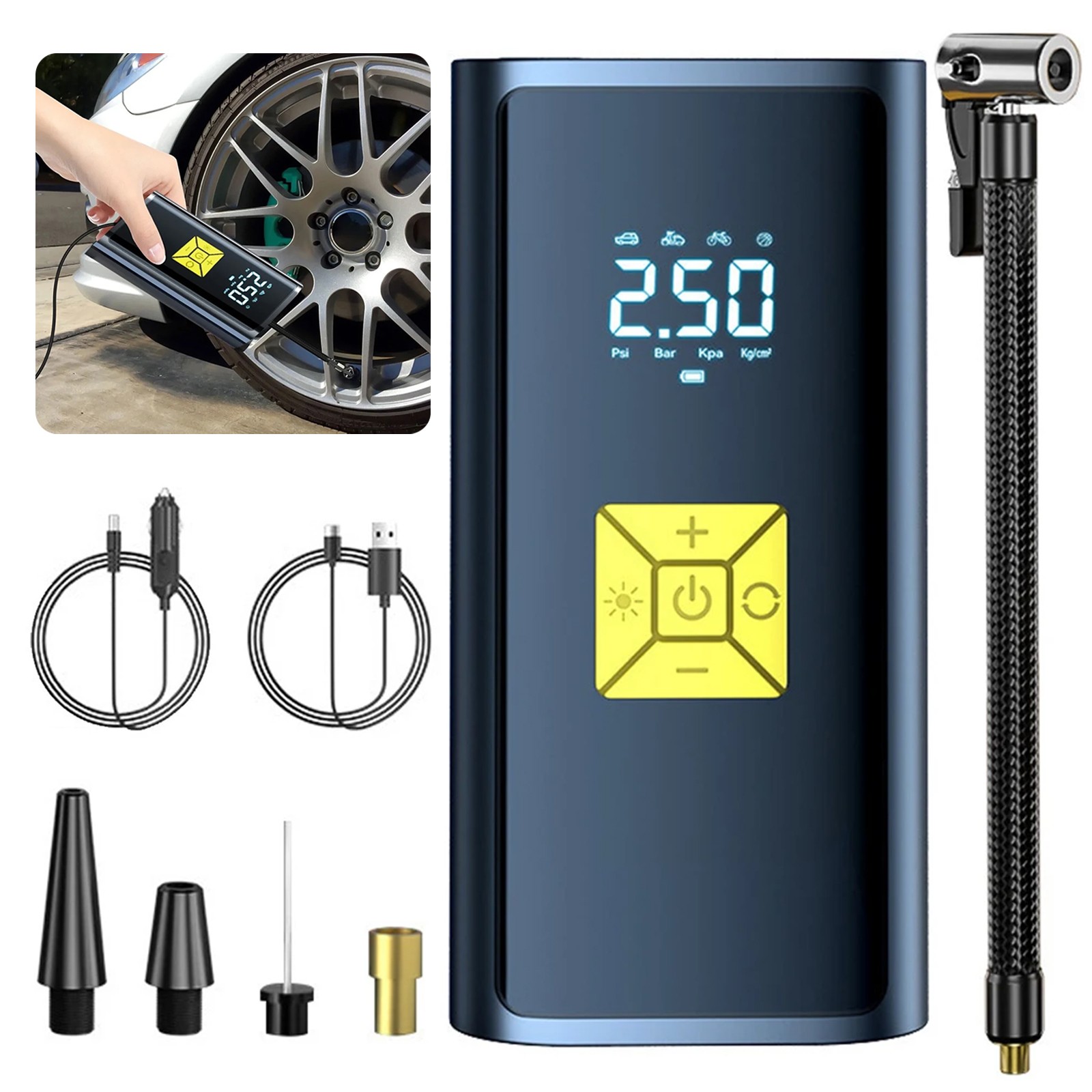Tire Inflator Fits Car Moto Bike Tires Air Pump
