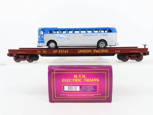 Coche plano Union Pacific calibre O 3 rieles MTH 20-98163 UP #53743 con autobús Greyhound | Condition: Used