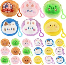 24 Pcs Cute Coin Purse for Women, Kawaii Plush Coin Pouch, Mini Wallet with Zipp