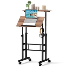 Costway Mobile Standing Desk Rolling Compact Standing Desk Home Office Walnut