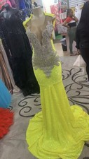 Women's Yellow Gown Long Strapless Sweetheart Beaded Sequin Lined Prom Dress