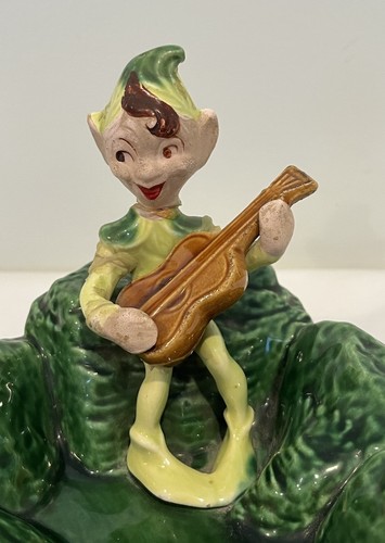 Vintage Keramik Pixie Elfe spielen Gitarre Aschenbecher Schmuckschale Keramik - Bild 2 von 14