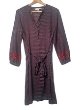 LOFT Petite Wrap Dress Small Navy Burgundy Dot Tie Waist 3/4 Sleeve Office Boho