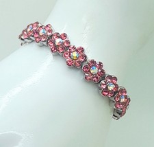 HANDMADE PINK  AB COLOR RHINESTON FLOWER SILVER SHAP STRETCH FASHION BRACELETS