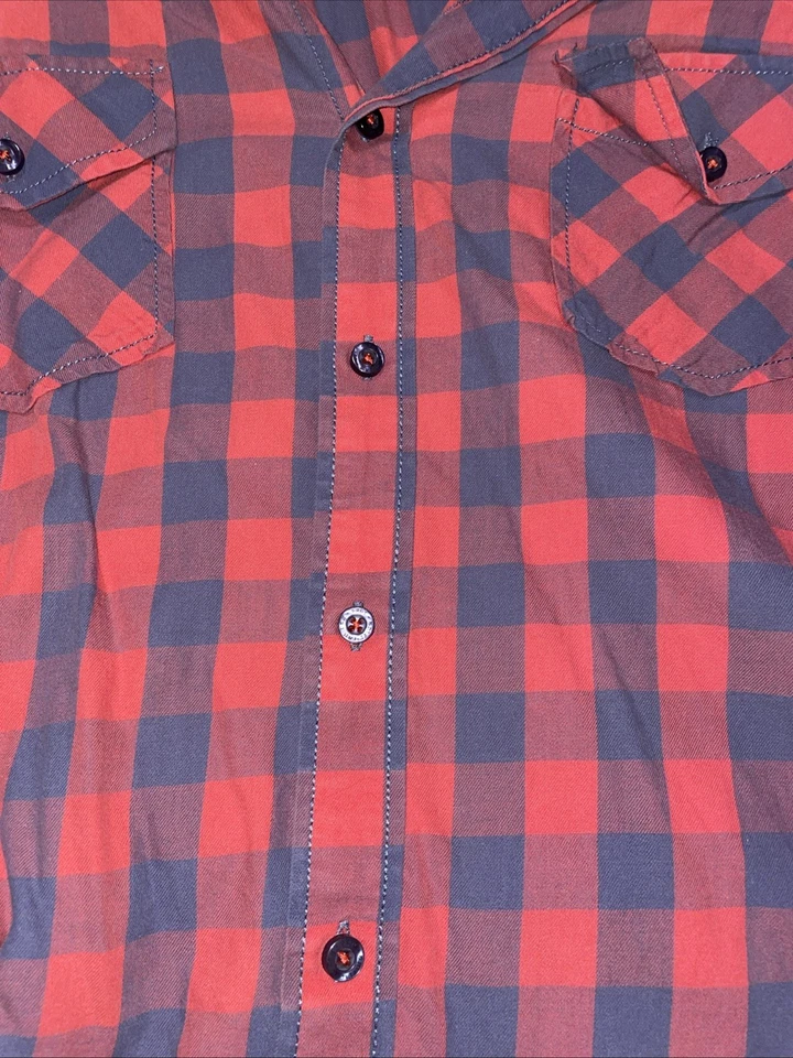 Camisa American Rag Para Hombres Grande Roja Azul Tartán Cuadros Abotonada Manga Larga Informal Foto 3 de 4