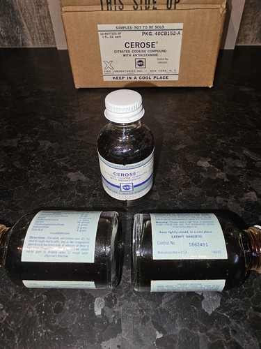 Seltene 40er Jahre CEROSE LEER Codein Flaschen Ives Laboratories Set 11 in Probenbox