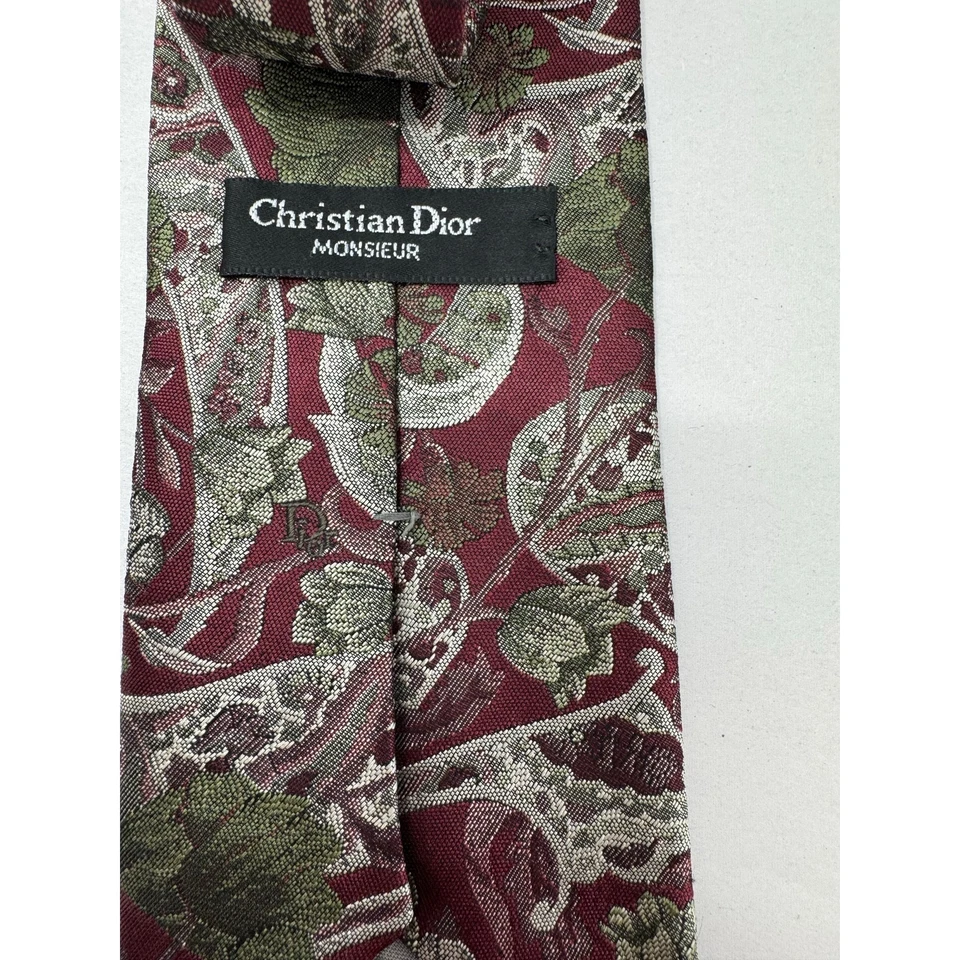 Corbata formal para hombre Christian Dior Monsieur roja floral poliéster mezcla seda Foto 3 de 4