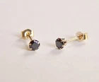 9ct Real Gold 3mm Tiny Small Round Black Sapphire Stud Earrings B'day GIFT BOX