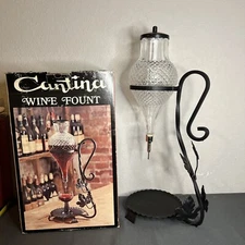 Vintage Catalina Wine Fountain Crystal Decanter Aerator Wrought Iron Stand