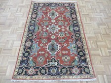 4 x 6 Hand Knotted Rust Orange Antiqued Geometric Serapi Oriental Rug G8363