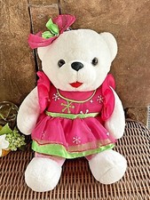 Dan Dee SNOWFLAKE TEDDY Bear 2014 White Plush 12" in Pink  Green Dress  Bow