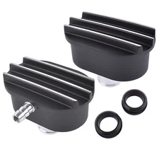 Pair Black Aluminum Finned Oval Air PCV Breather Combo Valve Cover Nostalgia New