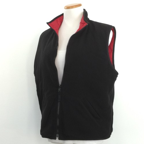 Womens L Reversible Vest Black Fleece Red Quilted Zip Front by Jen Moore Size L - Picture 2 of 11