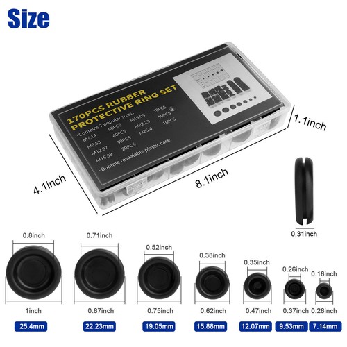 170PCS Rubber Grommet Electrical Wiring Gasket Assortment Firewall Hole Plug Kit - Picture 14 of 17