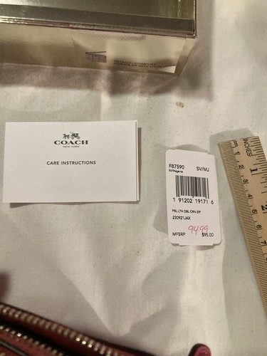 Coach Cartera Bolso de Mano Cartera de Cuero Rosa Neón ¡Nuevo Con Todas las Etiquetas y Caja! - Imagen 9 de 11