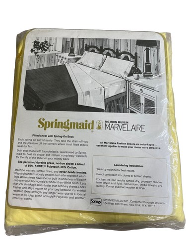 Vintage Springmaid Marvelaire Double Set Daisy Floral Top Sheet Yellow Fitted - Picture 5 of 5