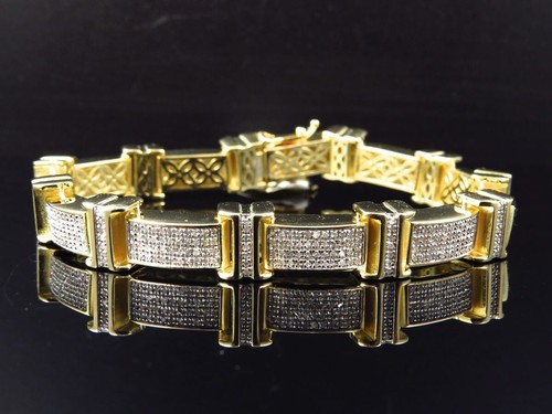 2.5 Ctw Natural Moissanite 14K Yellow Gold Over Statement Link Men's Bracelet 9" - 第 2/13 張圖片