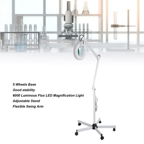 LED Lighted Magnifier 8x Swing Arm Magnifying Floor Lamp With 5 Legged Base Clam - Picture 2 of 12