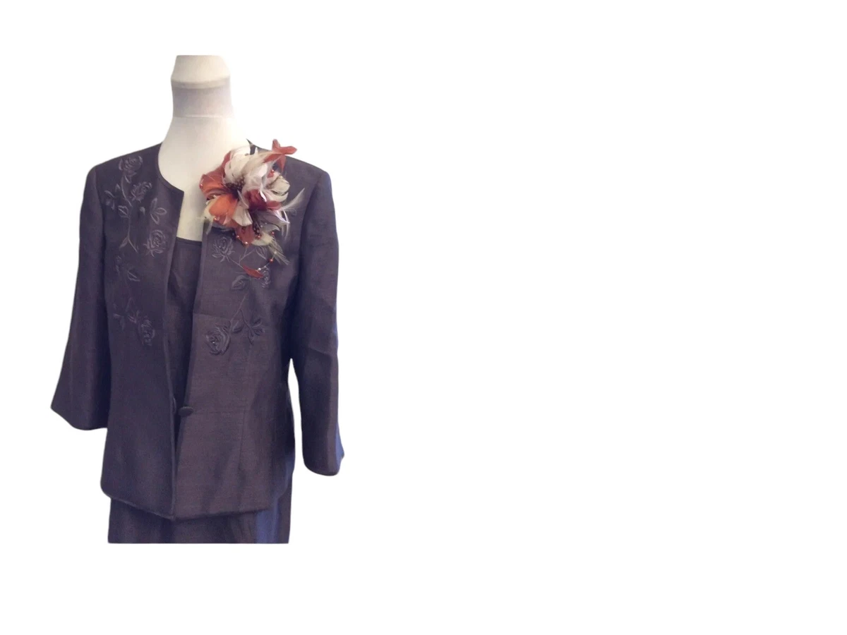 Jacques Vert Coco Salmon Brown Dress Jacket Corsage S12 Pristine
