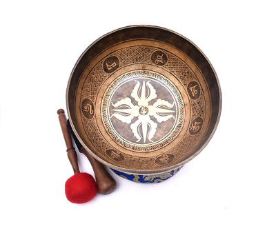 11 Inches Double Dorge Full Mantra Carving -Sound Healing ,Handmade Singing Bowl