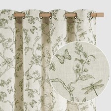 Lazzzy Green Floral Linen Farmhouse Curtains 84 Inch Length Drapes for Living...