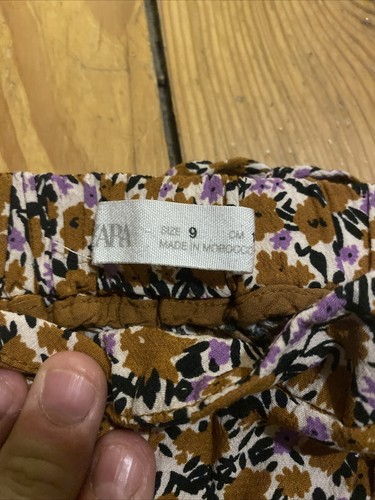 Zara Girls 9 Mustard Floral Wide Leg Pants - Picture 2 of 3