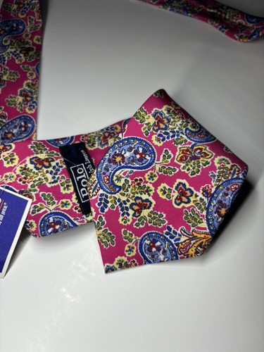 VINTAGE POLO Ralph Lauren Paisley Tie NWT Boys 100% Silk Pink - Picture 2 of 8