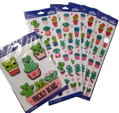 NIP Lot Of 6 Sticko & Jolees Boutique Cactus Cacti Succulent Anthropomorphic 