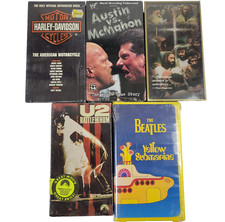 5 Sealed VHS Lot U2 Rattle Hum, Beatles Yellow Submarine, Harley Davidson, WWF
