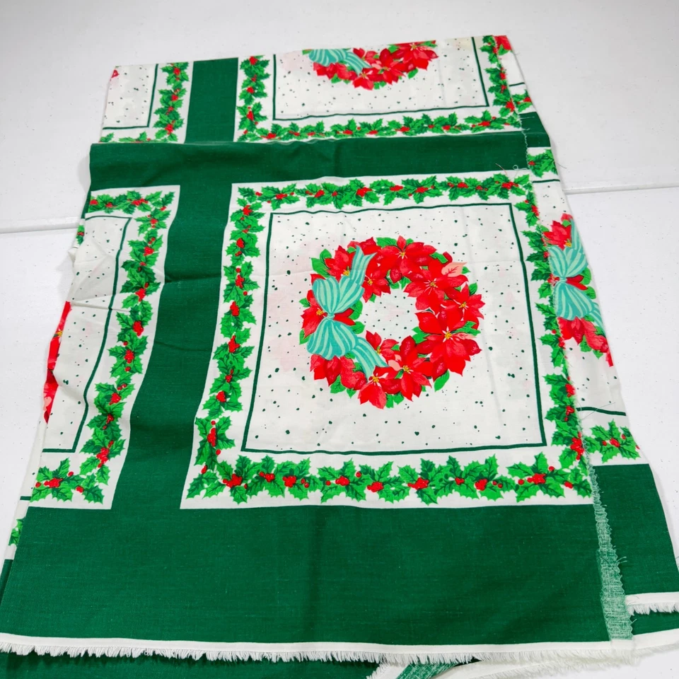 Panel de tela de resortes vintage acolchado corona de acebo vacaciones algodón 60x81 2,2 yardas Foto 2 de 4