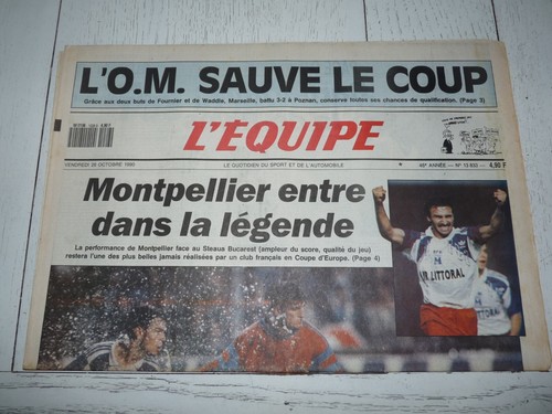 L’Équipe Du 19/12/1990 – OM / Milan AC – Coupe D’Europe – Édition Originale
