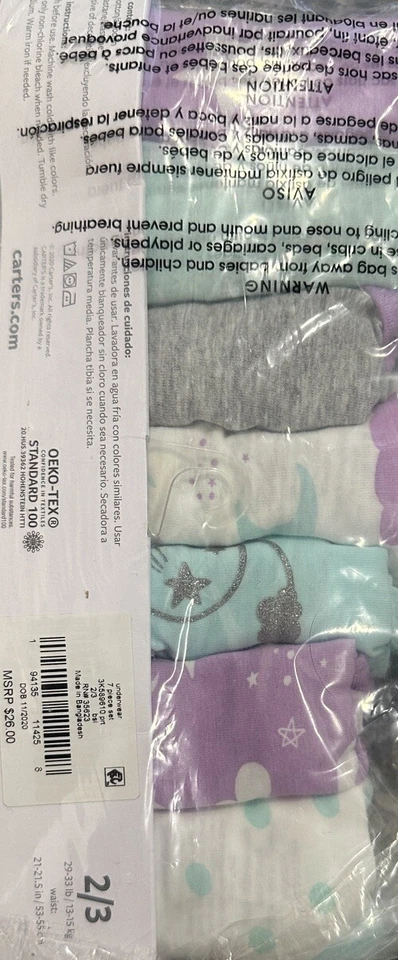 Juego de 7 piezas de ropa interior Carter’s Little Girls talla 2/3 nuevo Foto 3 de 3