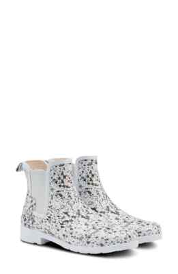 Hunter Original Refined Chelsea Rain Boots Women s 8 White Black Particle Print