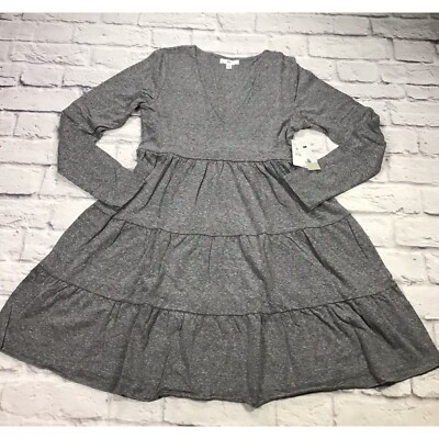 Nordstrom BP Long Sleeve Knit Tiered Babydoll Dress Womens Size XS Heather  Grey