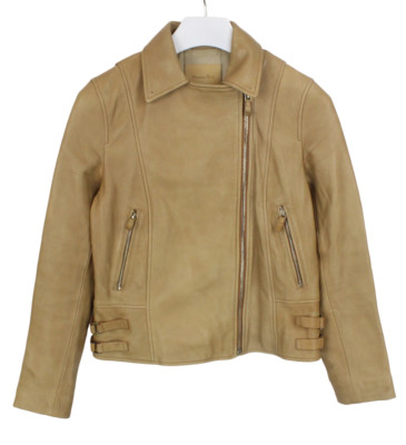 MASSIMO DUTTI 4717 Jacke Damen M Schafsleder Reißverschluss Gefüttert Polohemd