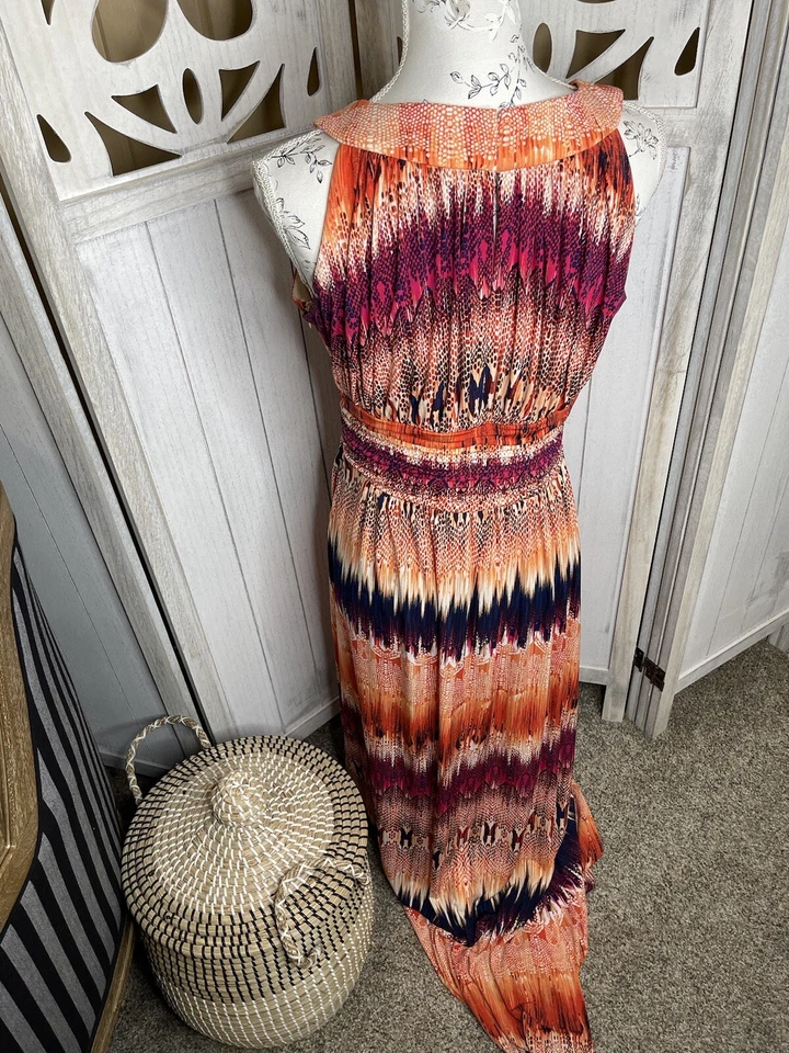 Maxi Vestido Signature by Sangria Naranja Multicolor Sin Mangas Talla Grande Foto 2 de 4