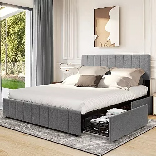 Upholstered King Platform Bed Storage