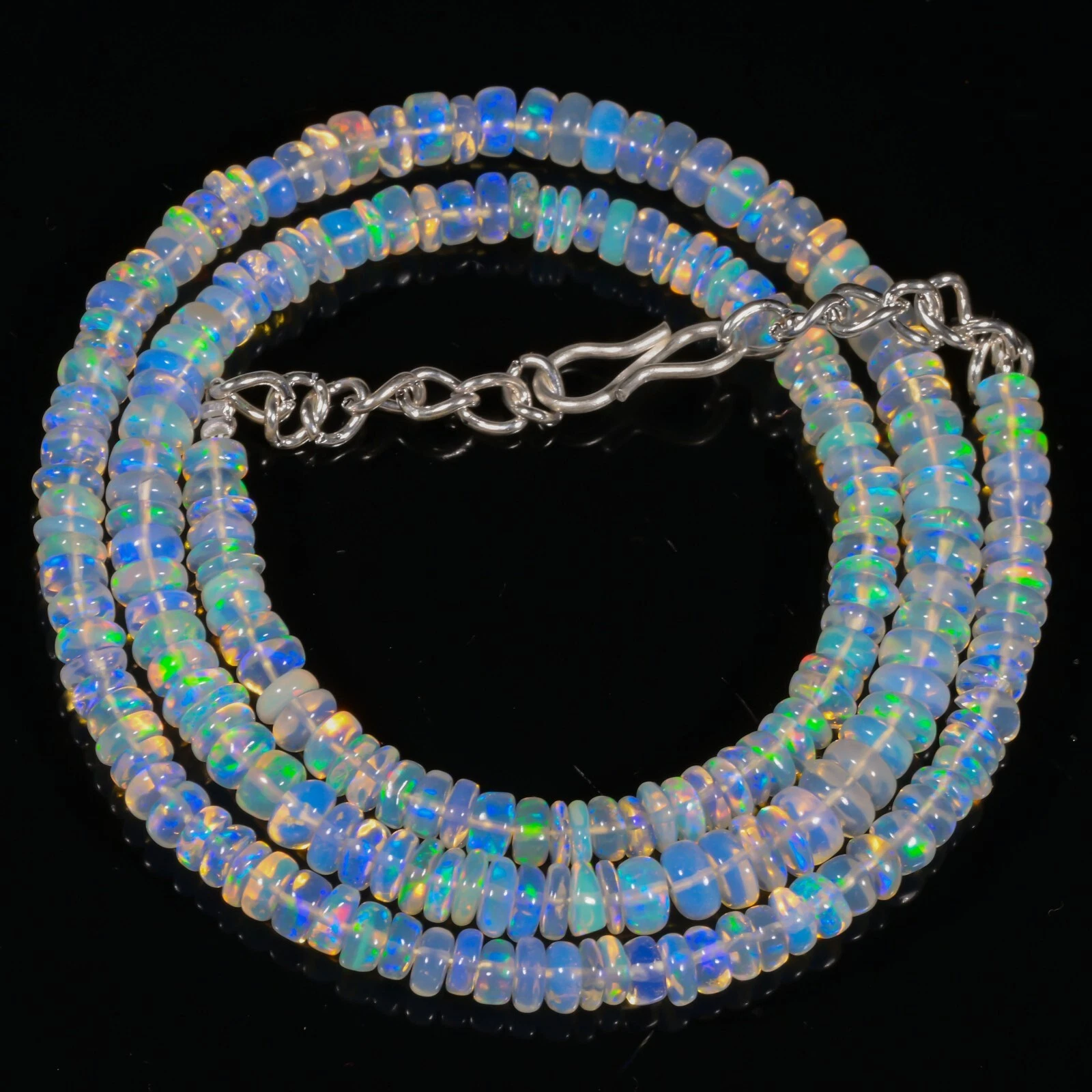 Collier Suprême Ethiopienne Welo Perles Opale de Feu Feu Lisse Opale Ethiopienne 16