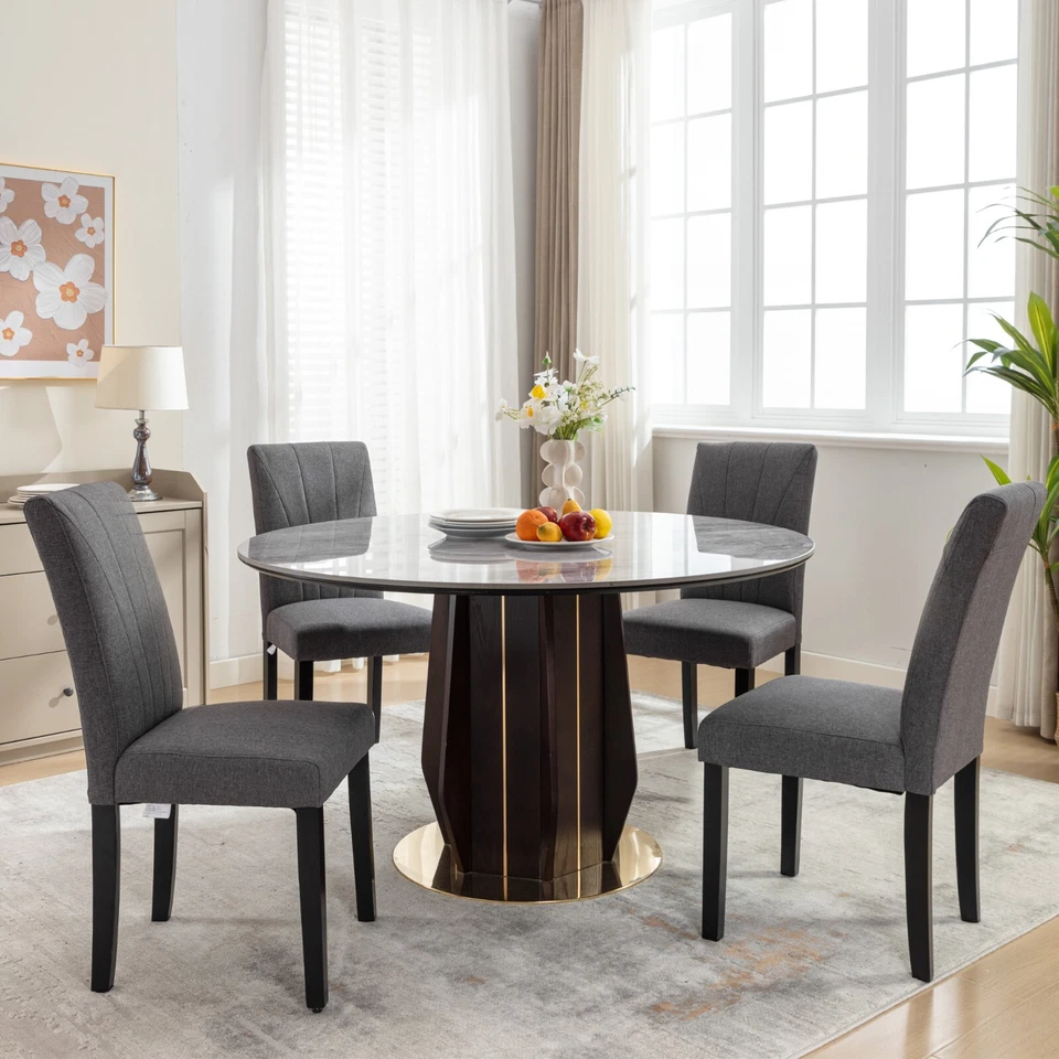 Juego de 2 sillas de comedor tapizadas modernas de cuero/lino PU VECELO para comedor Foto 3 de 4