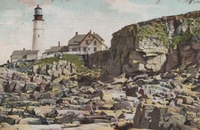 Cliffs Light House Portland ME Cane Elizabeth Undivided Back Vintage Post Card