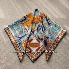 Pure Twill Silk ~18 Momme~ Wrap Scarf Stole Castle Print Double Face Shawl 35"