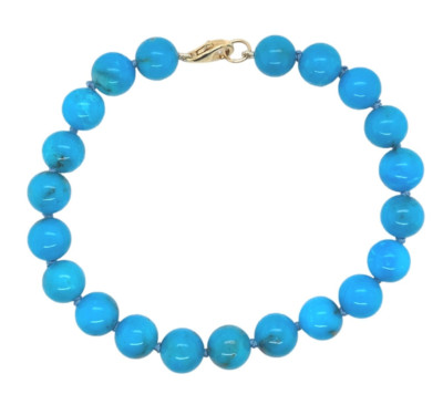 Fine 8mm Ithaca Peak Blue Genuine Turquoise Bead Bracelet w/Lobster Clasp #J7234