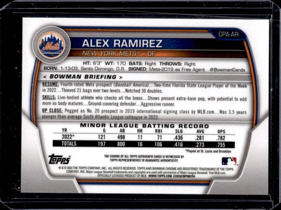 2023 Bowman Alex Ramirez Chrome Prospect Auto #CPA-AR Mets - Image 2 of 2