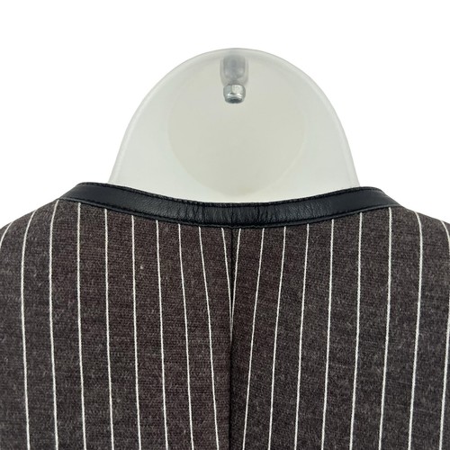 Jonathan Simkhai Vest Womens Medium Gray Pinstripe Wool Blend Leather Trim Zip - Picture 7 of 21