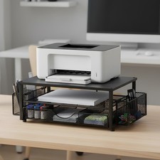 Desktop Printer Stand With Drawer Office Desk Storage Rack Pen Holder Organizer