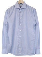 SUITSUPPLY Men's Formal Shirt 40/15 3/4 Extra Slim Blue Cotton Stripe Cutaway