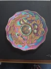 Three Fruits Base Amethyst Carnival Glass Bowl Exc!