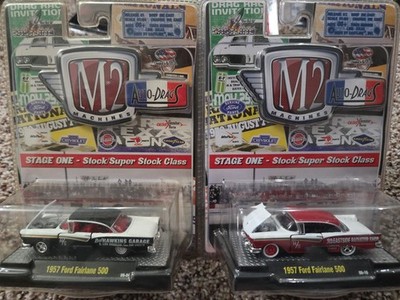 Two  1957 Ford Fairline 500 M2 Machines Auto-drags Stage One 1:64 Diecast New 